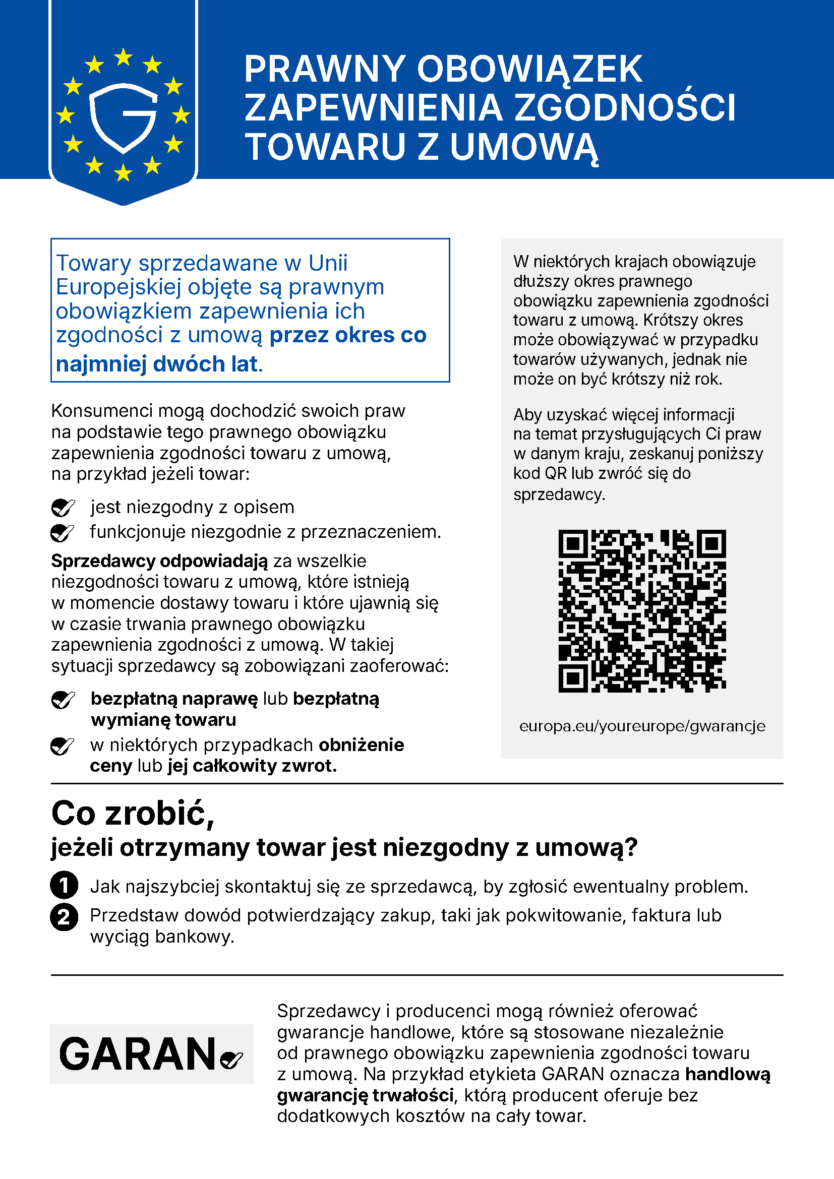 Prawny obowiązek zapewnienia zgodności towaru z umową